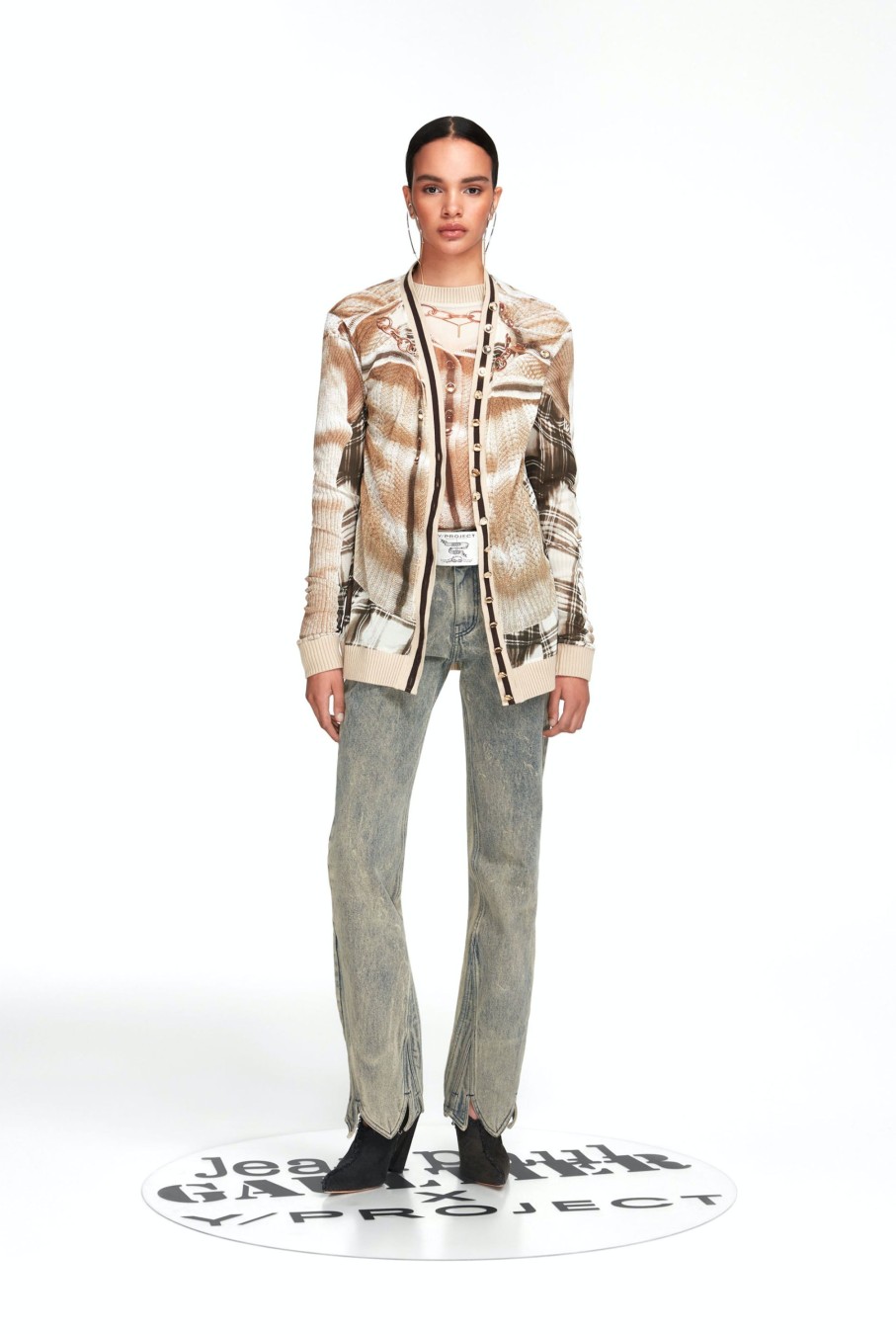 Jpg X Y/Project Jean Paul Gaultier | The Beige Trompe-L'Oeil Cardigan Bodysuit