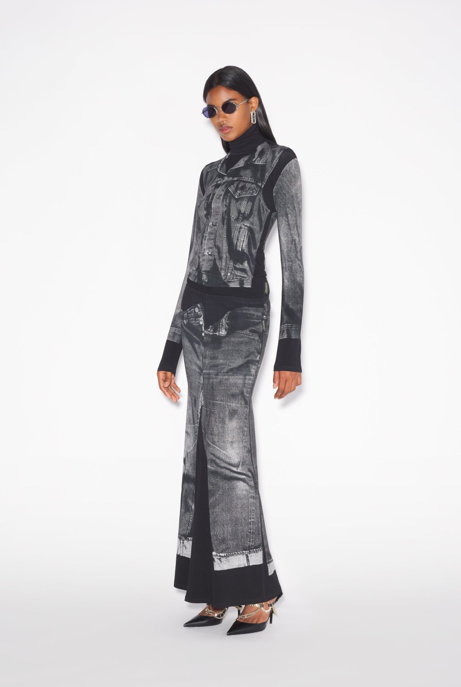 Denim Jean Paul Gaultier | The Black Denim Trompe L'Oeil Skirt