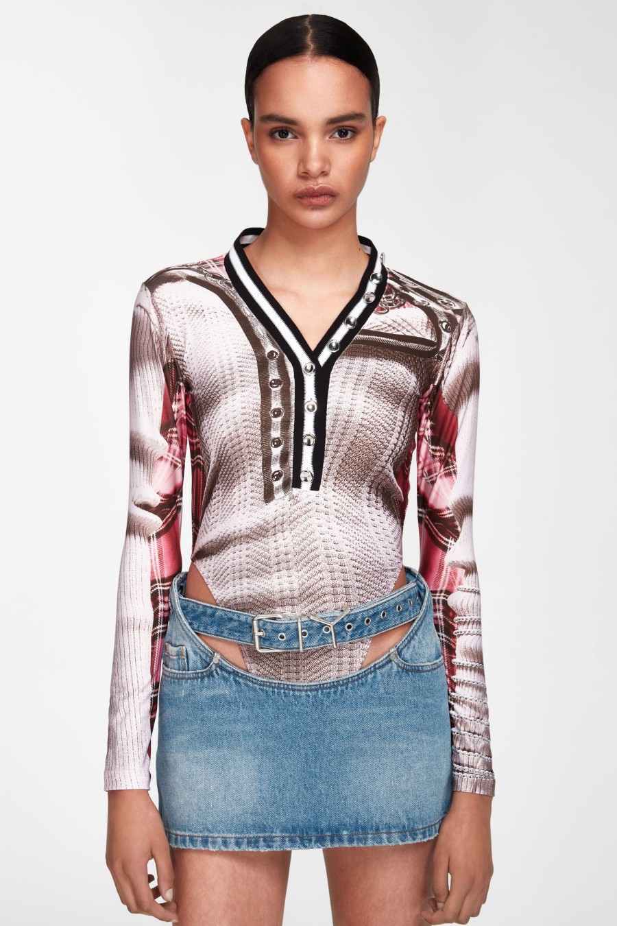 Jpg X Y/Project Jean Paul Gaultier | The Pink Trompe-L'Oeil Cardigan Bodysuit