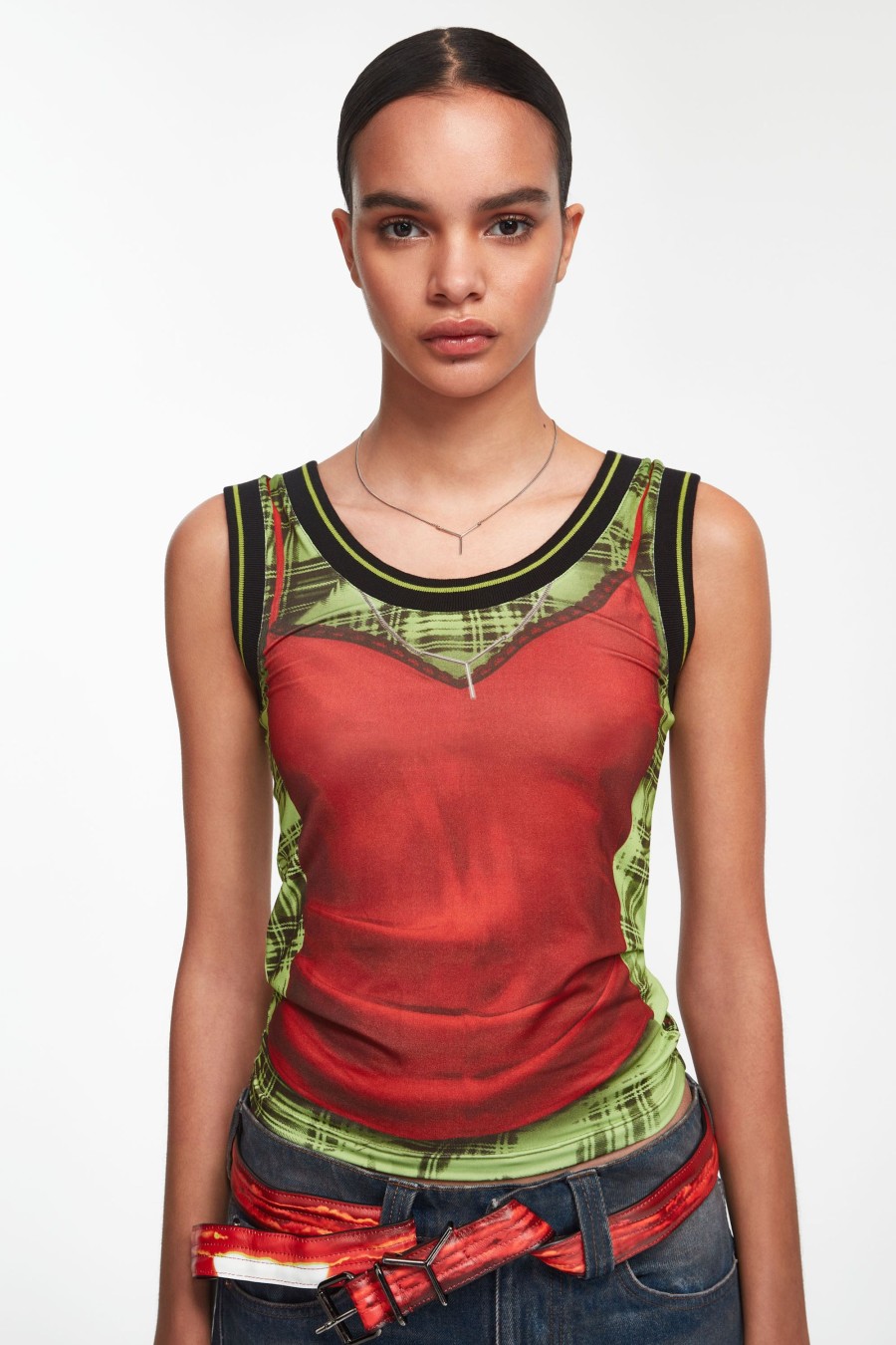 Jpg X Y/Project Jean Paul Gaultier | The Green Trompe-L'Oeil Lingerie Tank Top