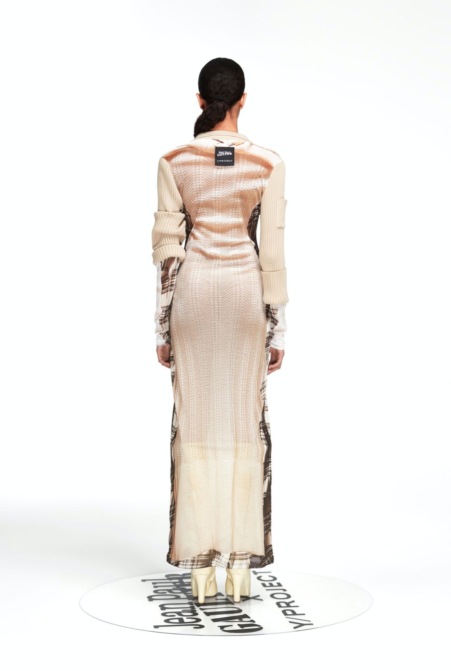 Jpg X Y/Project Jean Paul Gaultier | The Beige Trompe-L'Oeil Ruffle Neck Knit Dress