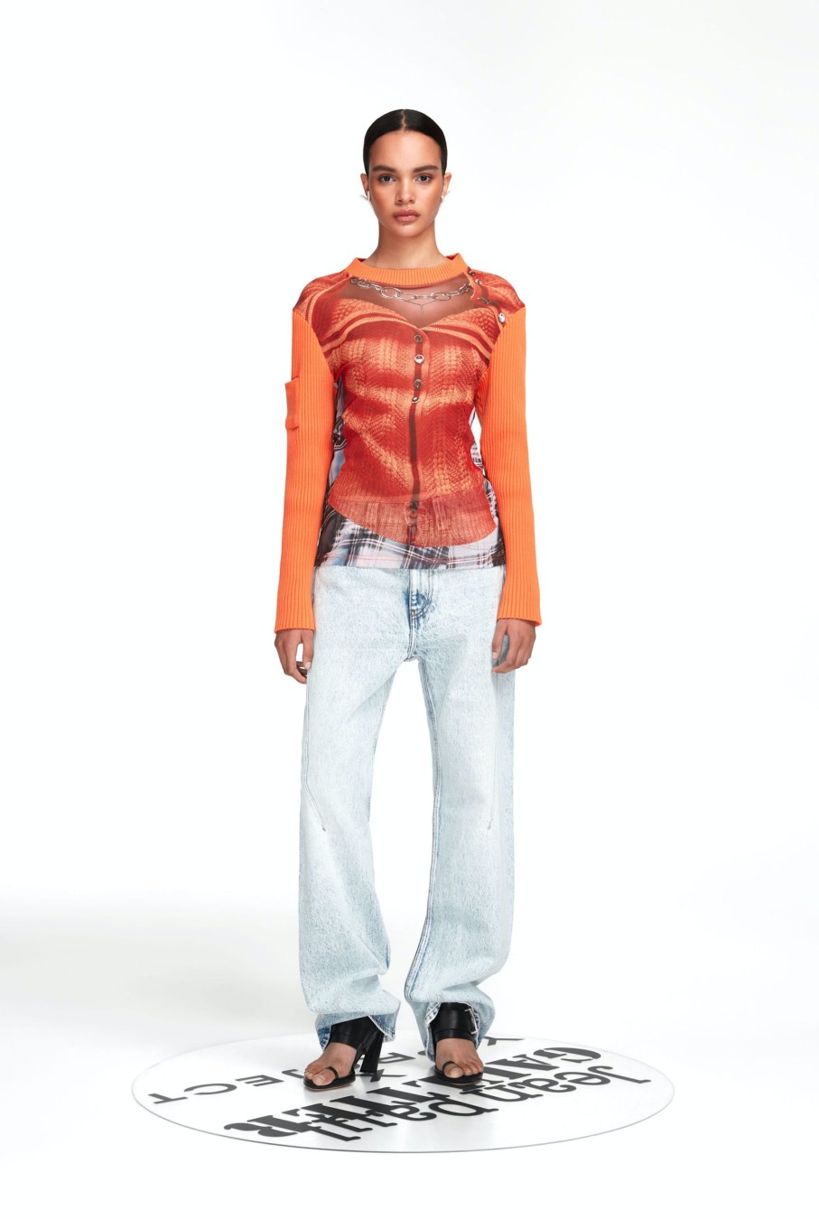 Jpg X Y/Project Jean Paul Gaultier | The Orange Trompe-L'Oeil Ruffle Cardigan Top