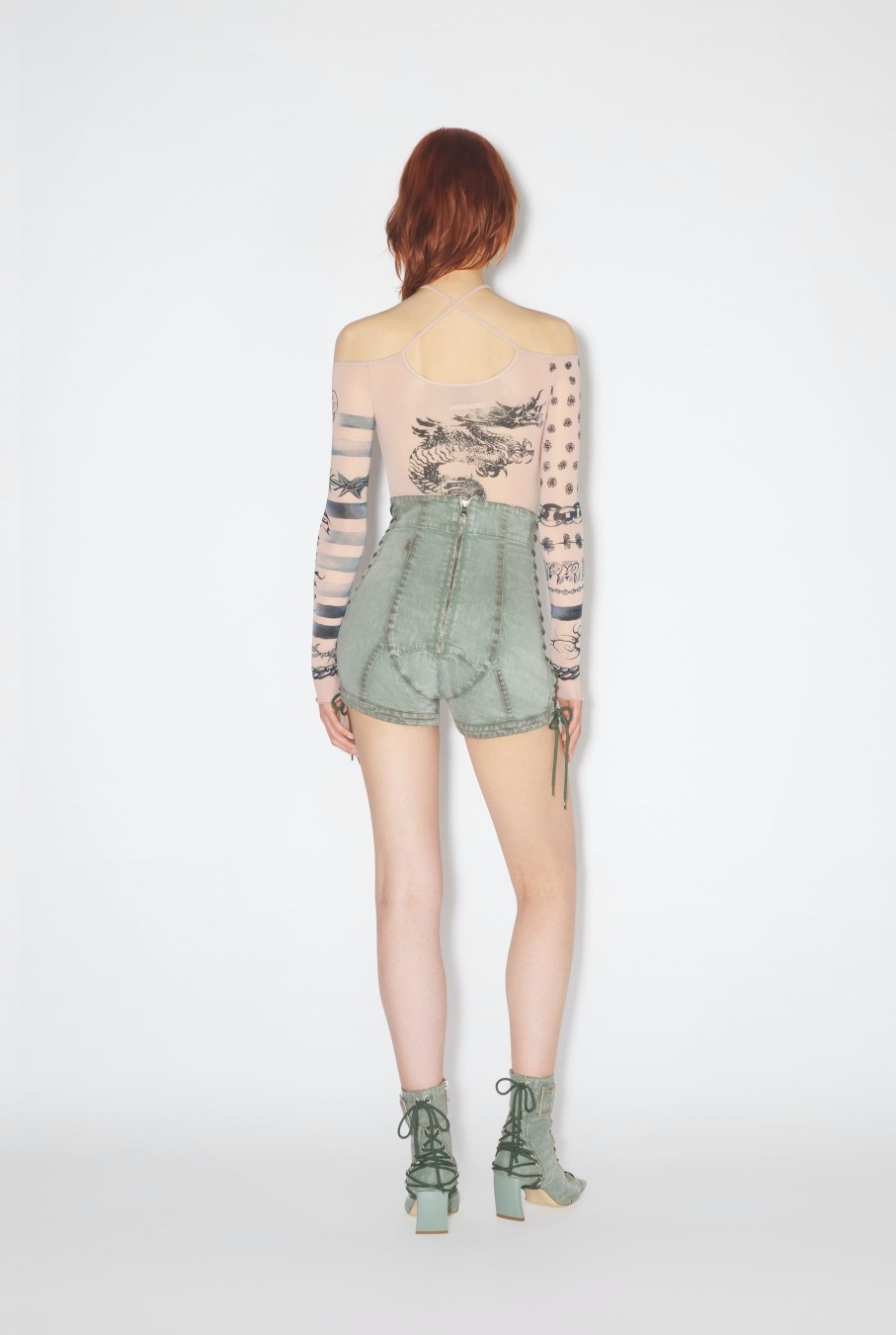 Jpg X Knwls Jean Paul Gaultier | The Green Denim Corset Mini Shorts