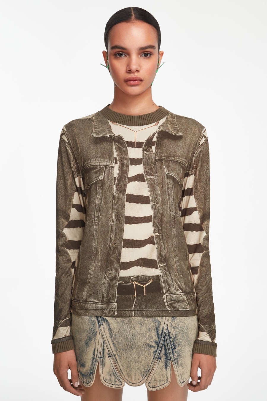 Jpg X Y/Project Jean Paul Gaultier | The Khaki Trompe-L'Oeil Denim Jacket Top