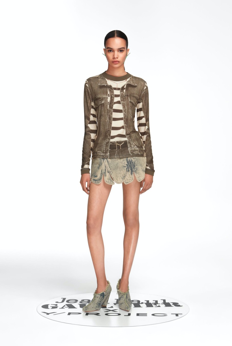 Jpg X Y/Project Jean Paul Gaultier | The Khaki Trompe-L'Oeil Denim Jacket Top