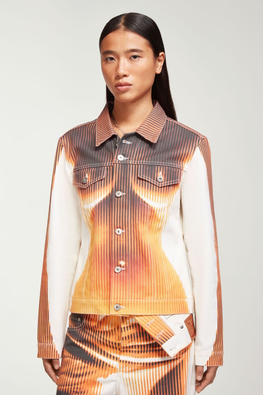 Jpg X Y/Project Jean Paul Gaultier | The White & Orange Body Morph Fitted Denim Jacket