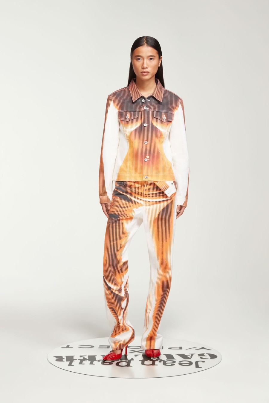 Jpg X Y/Project Jean Paul Gaultier | The White & Orange Body Morph Fitted Denim Jacket