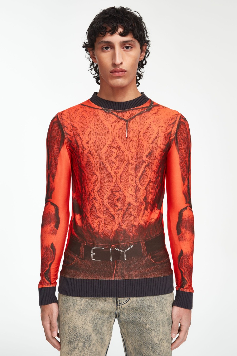 Jpg X Y/Project Jean Paul Gaultier | The Orange Trompe-L'Oeil Cable Knit Top