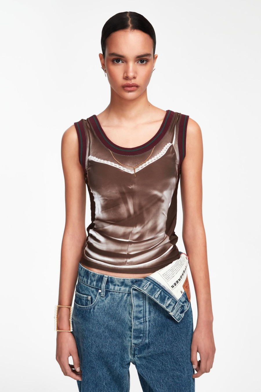 Jpg X Y/Project Jean Paul Gaultier | The Burgundy Trompe-L'Oeil Lingerie Tank Top