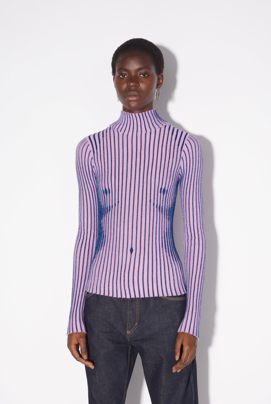 Knitwear Jean Paul Gaultier | The Pink Lurex Trompe L'Oeil Top For Her