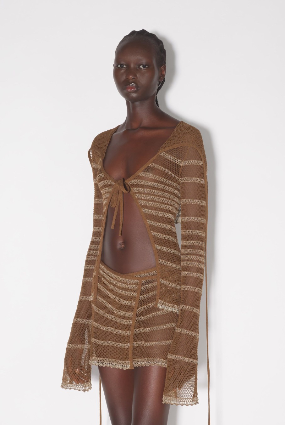 Jpg X Knwls Jean Paul Gaultier | The Striped Brown Pointelle Cardigan