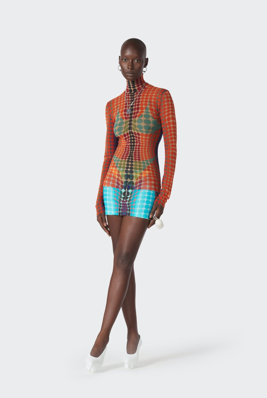 Cyber Jean Paul Gaultier | The Orange Dots Print Mesh Top