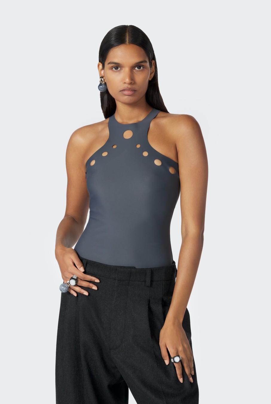 Cyber Jean Paul Gaultier | The Dark Grey Perforated Tank Top